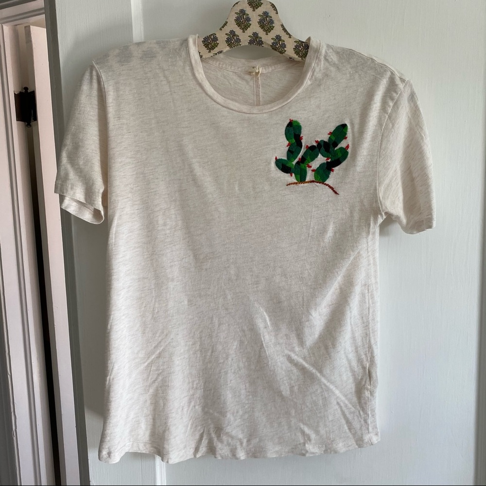 Anthropologie Cactus Embroidered Tee